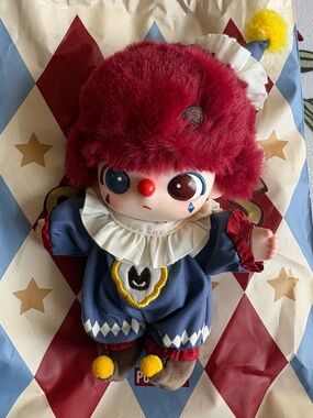 Pop mart Why so Serious Flame Clown Plush Doll - Red Hair Blue Outfit Kids Toy
